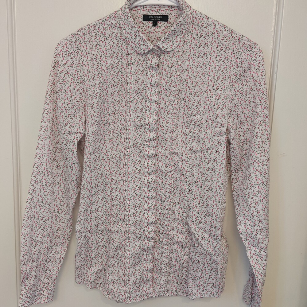 T.M Lewin Women's Feminine Romantic Button Up Top Tailored Floral Sz 10